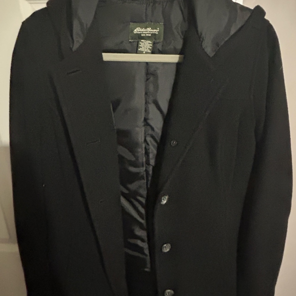 Eddie Bauer women’s size small pea coat with hood.